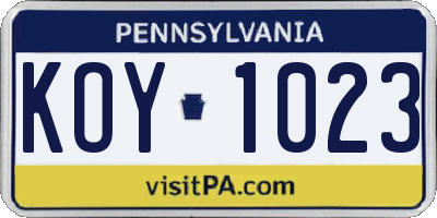 PA license plate KOY1023