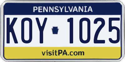 PA license plate KOY1025