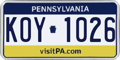 PA license plate KOY1026