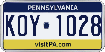 PA license plate KOY1028