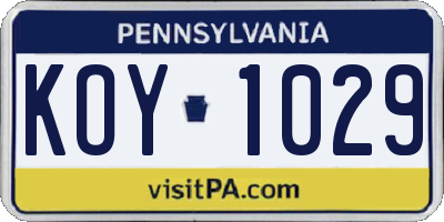 PA license plate KOY1029