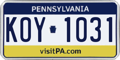 PA license plate KOY1031