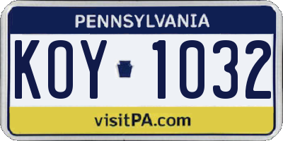 PA license plate KOY1032