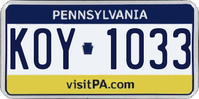 PA license plate KOY1033