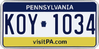 PA license plate KOY1034
