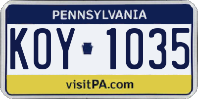 PA license plate KOY1035