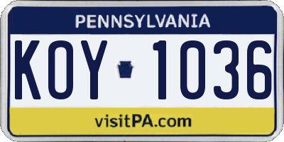 PA license plate KOY1036