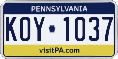 PA license plate KOY1037