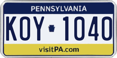 PA license plate KOY1040