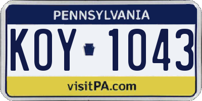 PA license plate KOY1043