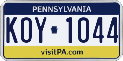 PA license plate KOY1044