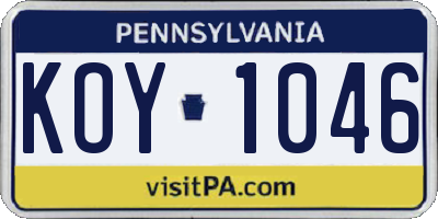 PA license plate KOY1046