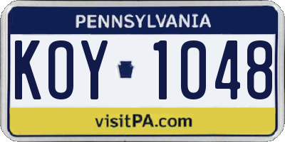 PA license plate KOY1048