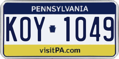PA license plate KOY1049