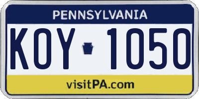PA license plate KOY1050