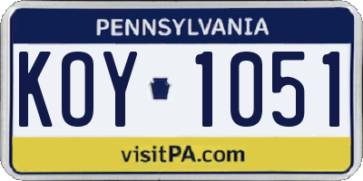 PA license plate KOY1051