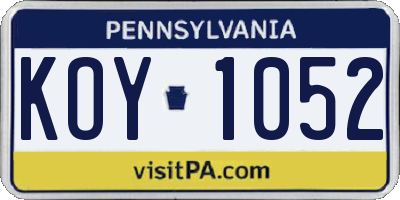 PA license plate KOY1052