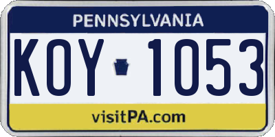 PA license plate KOY1053