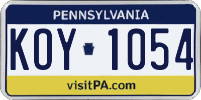 PA license plate KOY1054