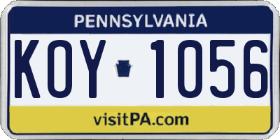 PA license plate KOY1056