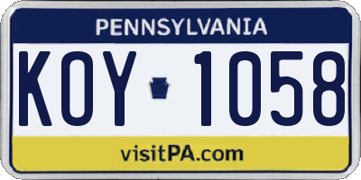 PA license plate KOY1058
