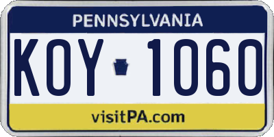 PA license plate KOY1060