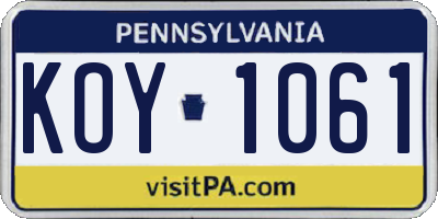 PA license plate KOY1061