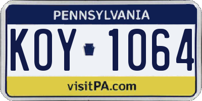PA license plate KOY1064