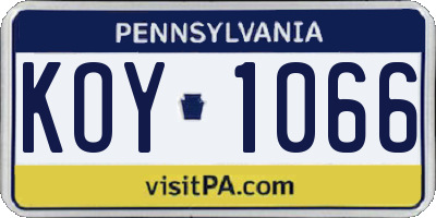 PA license plate KOY1066