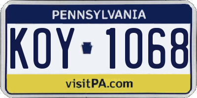 PA license plate KOY1068
