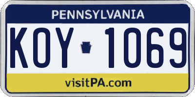 PA license plate KOY1069
