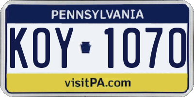PA license plate KOY1070