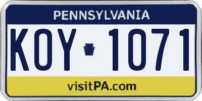 PA license plate KOY1071