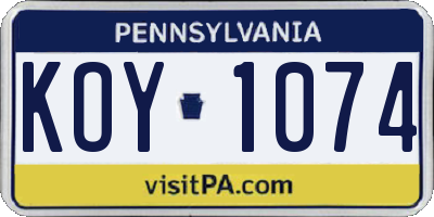 PA license plate KOY1074