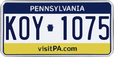 PA license plate KOY1075