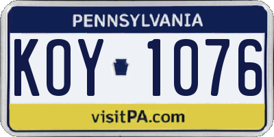 PA license plate KOY1076
