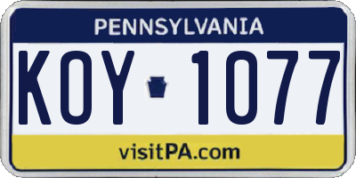 PA license plate KOY1077