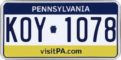 PA license plate KOY1078