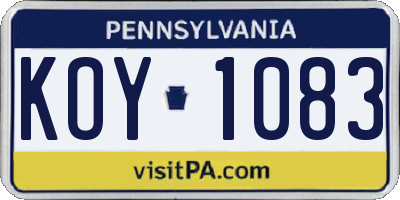 PA license plate KOY1083