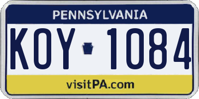 PA license plate KOY1084
