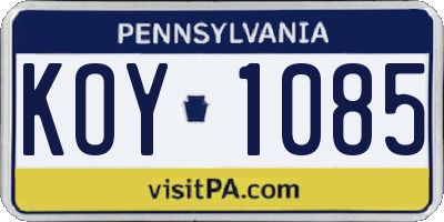 PA license plate KOY1085