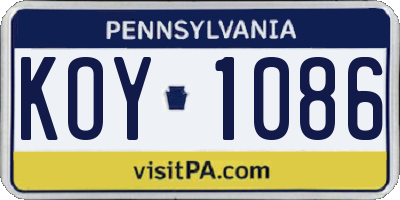 PA license plate KOY1086