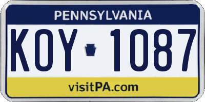 PA license plate KOY1087