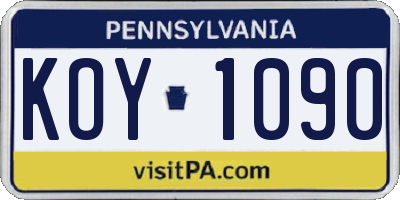 PA license plate KOY1090