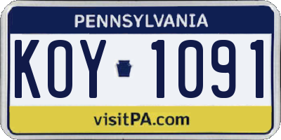 PA license plate KOY1091