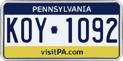 PA license plate KOY1092
