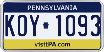 PA license plate KOY1093