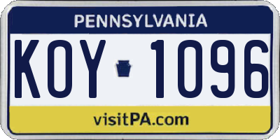 PA license plate KOY1096