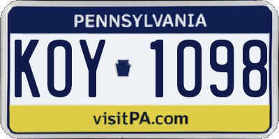 PA license plate KOY1098