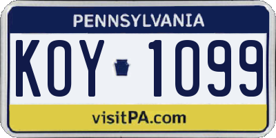 PA license plate KOY1099
